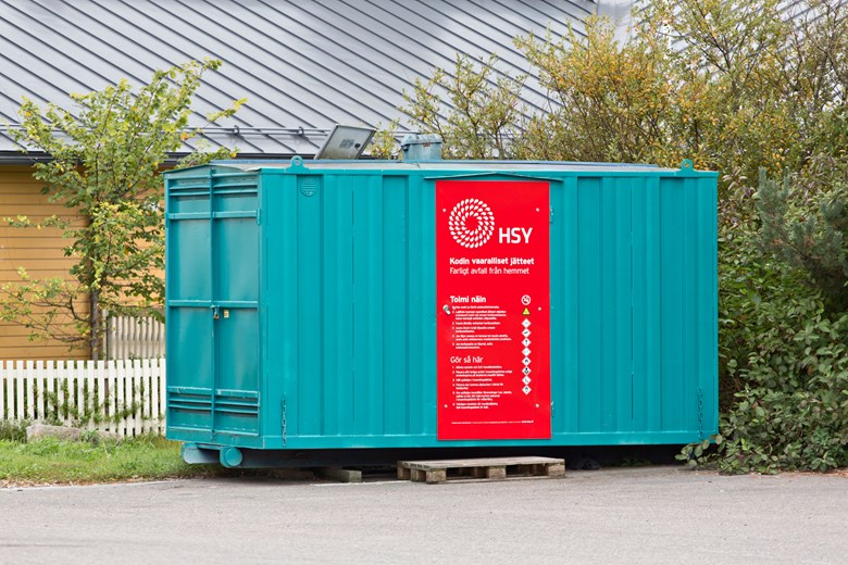HSY:s container för hemmets farliga avfall.